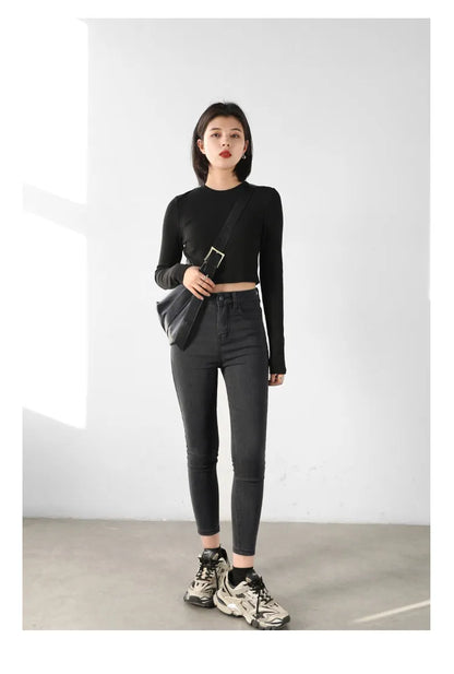 CHIC VEN Women Jeans Solid Slim Retro High Waisted Small Leg Denim Pant Skinny Pant Spring Autumn 2026