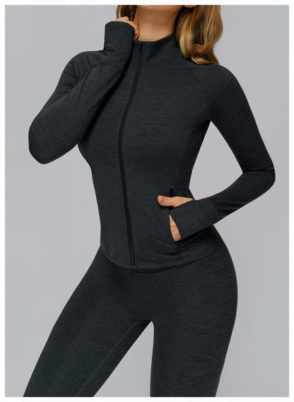 Zip Fitness Clothes Women Long Sleeve Sports Jacket Gym Clothes Woman Yoga Shirt Quick Dry Top Sunscreen Sportswear Yoga Clothes