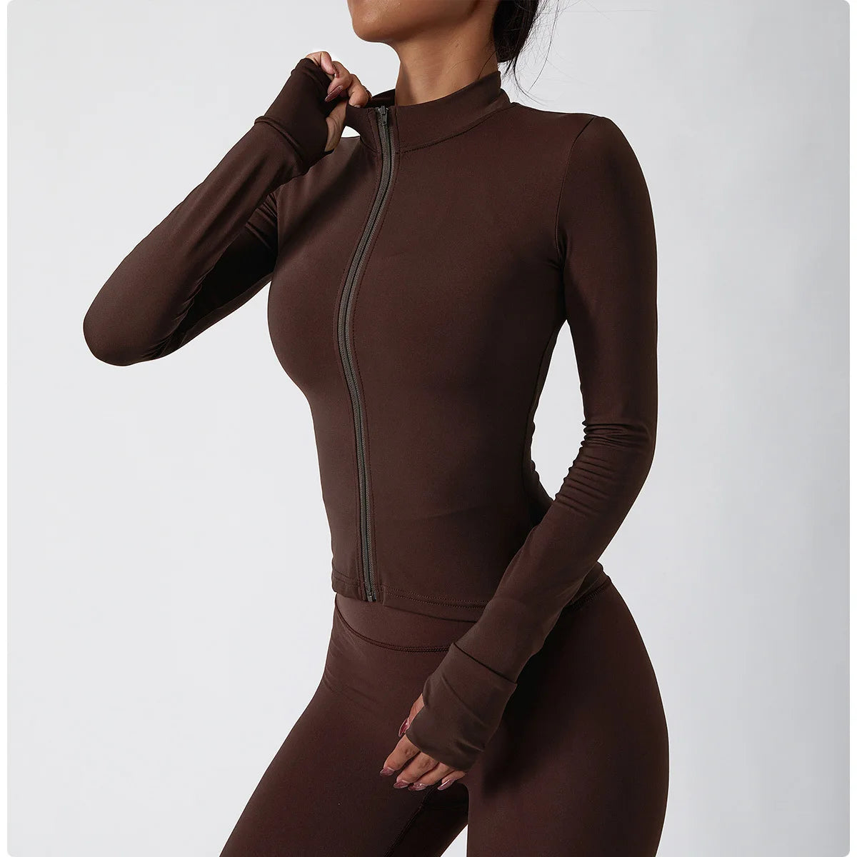 Yoga Shirts For Women Zipper Long Sleeve Fitness Jacket Running Gym Clothes Workout Dry Fit Breathable High Elastic Sports Top