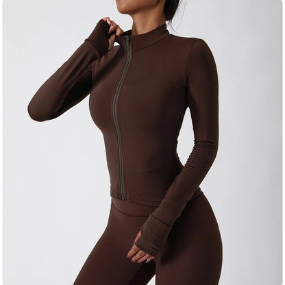 Yoga Shirts For Women Zipper Long Sleeve Fitness Jacket Running Gym Clothes Workout Dry Fit Breathable High Elastic Sports Top