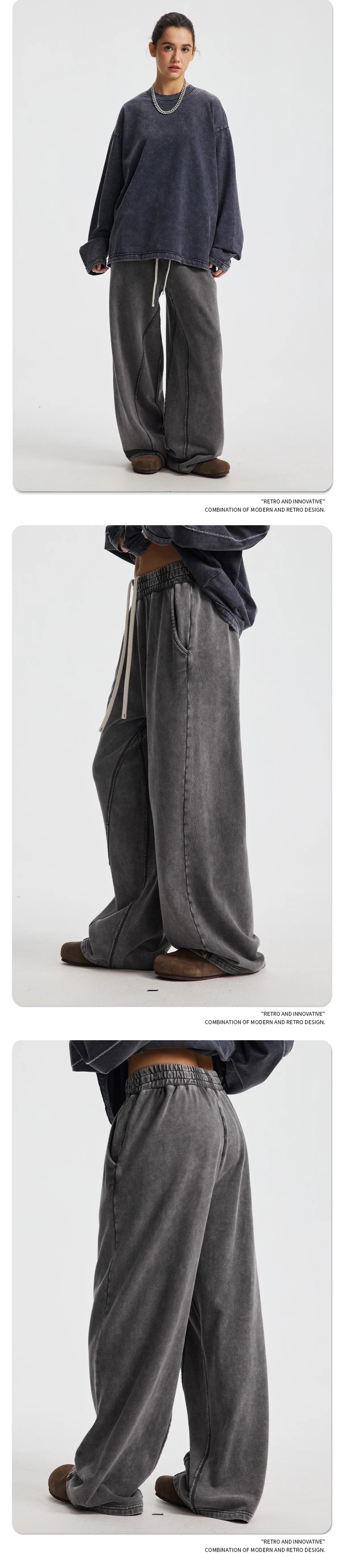 Custom LOGO Men's New 380G Heavy 100% Cotton 2025 Loose Retro Wide Leg Scattered Sports Casual Pants