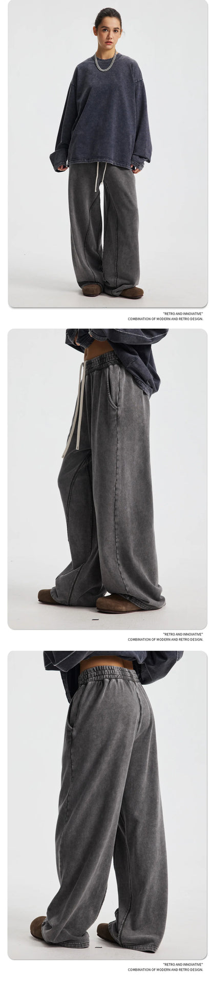 Custom LOGO Men's New 380G Heavy 100% Cotton 2025 Loose Retro Wide Leg Scattered Sports Casual Pants