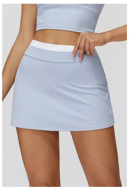 SWELTERING High Waist Pocket Skirt Fake Two Yoga Skirt Solid Color Sports Skirt Running Quick Drying Fitness Tennis Skirt