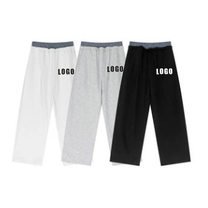 Custom LOGO Men's 2025 Summer 280G American Neutral Wind Splicing Double Waist Wide Leg Pants Sports Straight Couple Sweatpants
