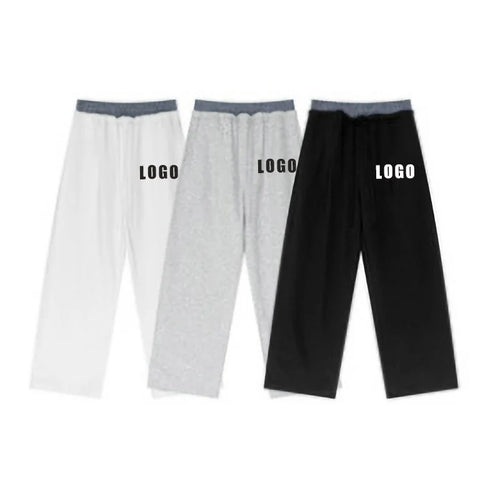 Custom LOGO Men's 2025 Summer 280G American Neutral Wind Splicing Double Waist Wide Leg Pants Sports Straight Couple Sweatpants