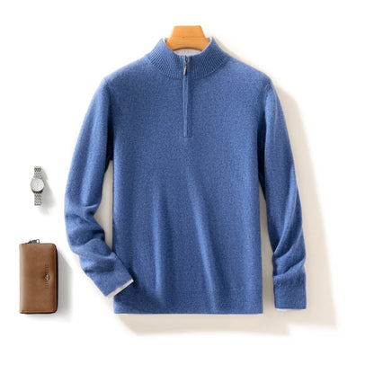 High-end 100% Cashmere Pullover for Men Mock Collar Thick Sweater Autumn Winter Knitted Jumper Warm Clothing Smart Casual Top