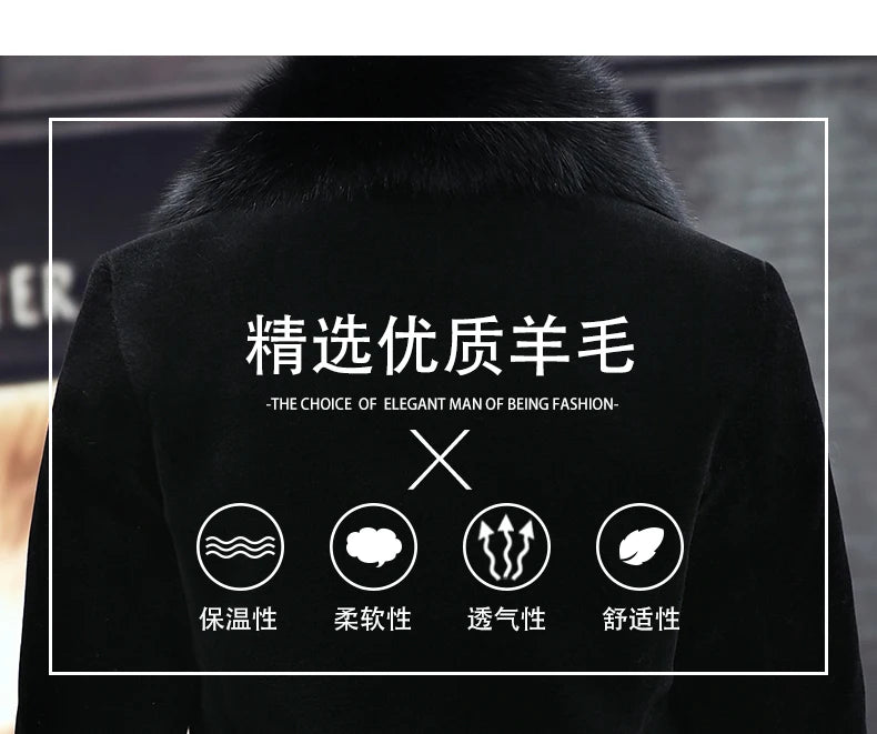 6XL Winter Jacket for Men Sheep Shearling Down Coat Men's Large Fur Collar Midi Long 100% Wool Real Fur Coats and Jackets FCY