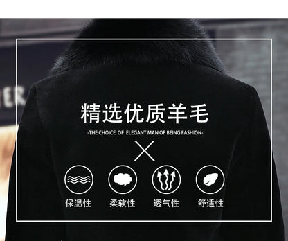 6XL Winter Jacket for Men Sheep Shearling Down Coat Men's Large Fur Collar Midi Long 100% Wool Real Fur Coats and Jackets FCY