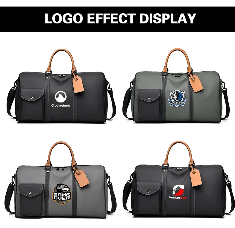 Custom Large Capacity Travel bag Totes Waterproof Crossbody Bag Man  Leather Travel Bag Handheld Bag print logo Business Handbag