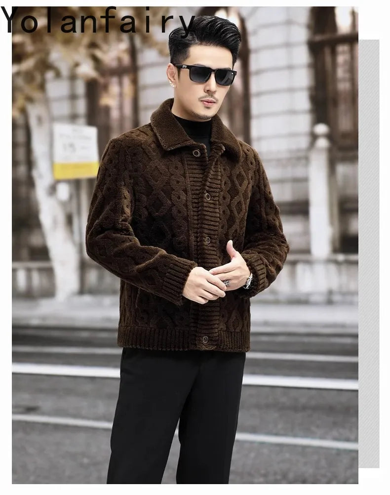 YOLANFAIRY New Sheep Shearing Jacket Men Winter 2025 Double-sided Wear 100% Wool Coat Man Clothing Short Men's Jackets chaqueta