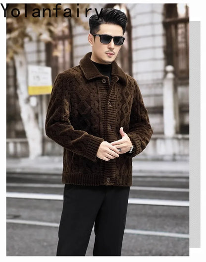 YOLANFAIRY New Sheep Shearing Jacket Men Winter 2025 Double-sided Wear 100% Wool Coat Man Clothing Short Men's Jackets chaqueta