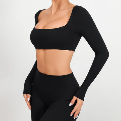 Women Yoga Shirts Crop Top Sexy Long Sleeves Shirts for Women Yoga Sports Fitness Sport Gym Clothes Running Push Up Workout Tops