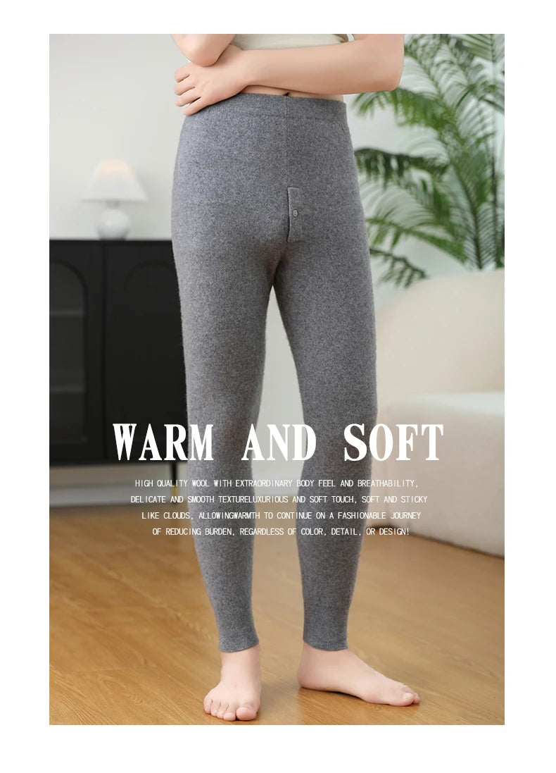 100% Cashmere Knit Leggings Men Winter Wearing Thermal Underwear High Waist Trousers Solid Thicken Elasticity Ankle-Length Pants