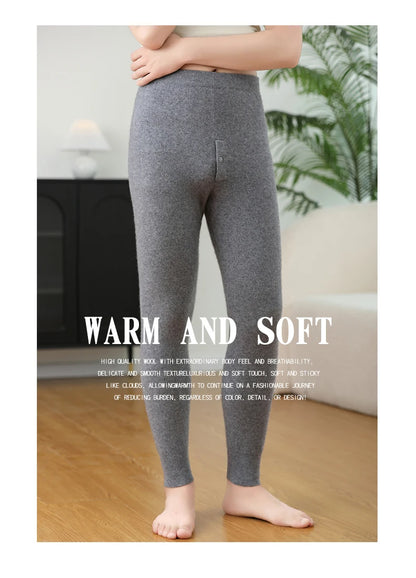 100% Cashmere Knit Leggings Men Winter Wearing Thermal Underwear High Waist Trousers Solid Thicken Elasticity Ankle-Length Pants