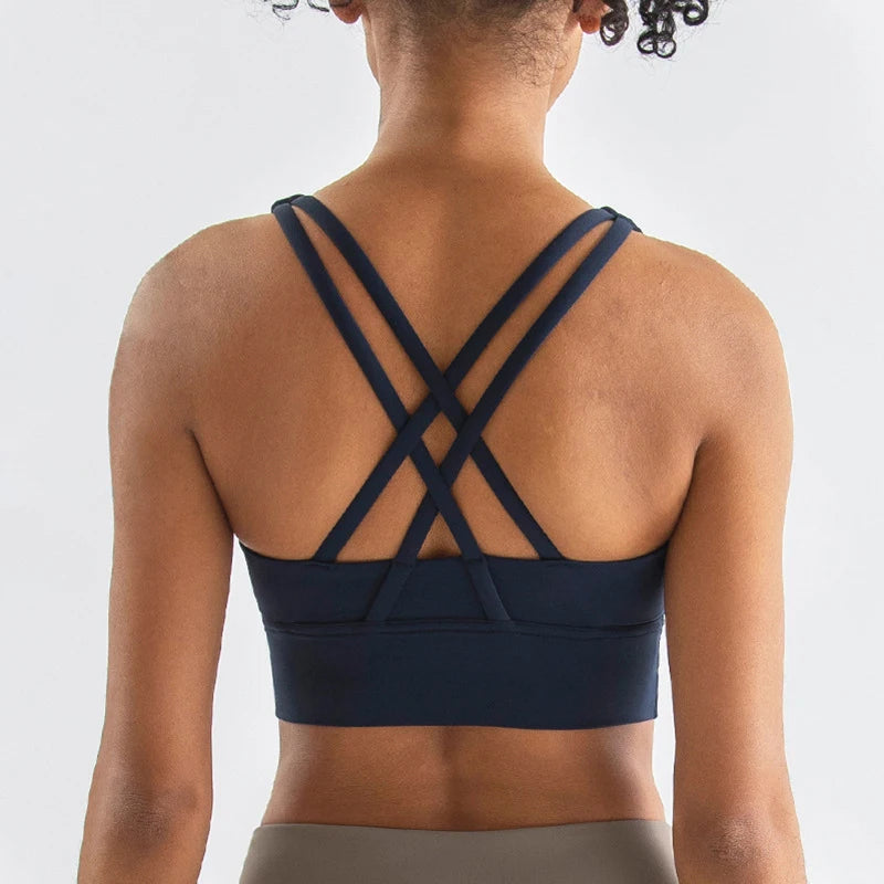 SOISOU Top Women Bra Cropped Bralette Gym Yoga Sports Bra Cross Sexy Back Female Bra Breathable Top Women's Underwear 25 Colors