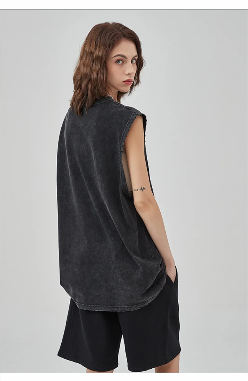 Customized Vest Street Fashion Sleeveless T-shirt Embroidery Logo 100% Cotton Shirt Printing Brand Sleeveless Vest Design