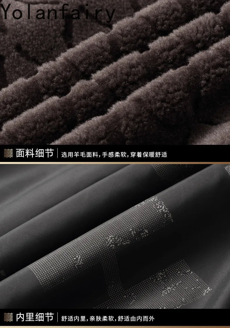 YOLANFAIRY Winter 100% Sheep Shearing Jacket Man Clothing Fashion Stand Collar Granular Lamb Fur Coat Men's Jackets chaqueta
