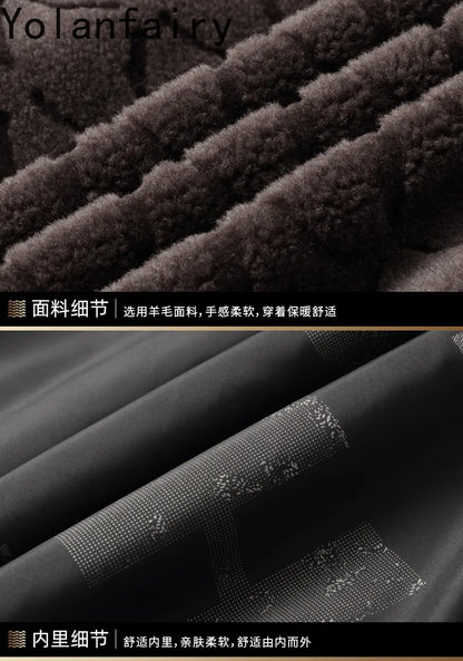 YOLANFAIRY Winter 100% Sheep Shearing Jacket Man Clothing Fashion Stand Collar Granular Lamb Fur Coat Men's Jackets chaqueta