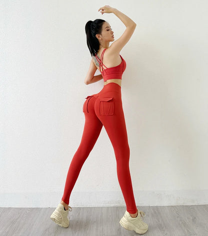 Women's Gym Leggings Pocket Yoga Pants Sexy Naked Feeling  Fitness Sports Pants Stretch Soft High Waist Running Push Up Leggings