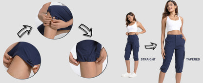 TACVASEN Summer Quick Dry Cargo Capri Pants Womens Outdoor Hiking Knee Length Joggers Lightweight Waterproof Shorts 6 Pockets