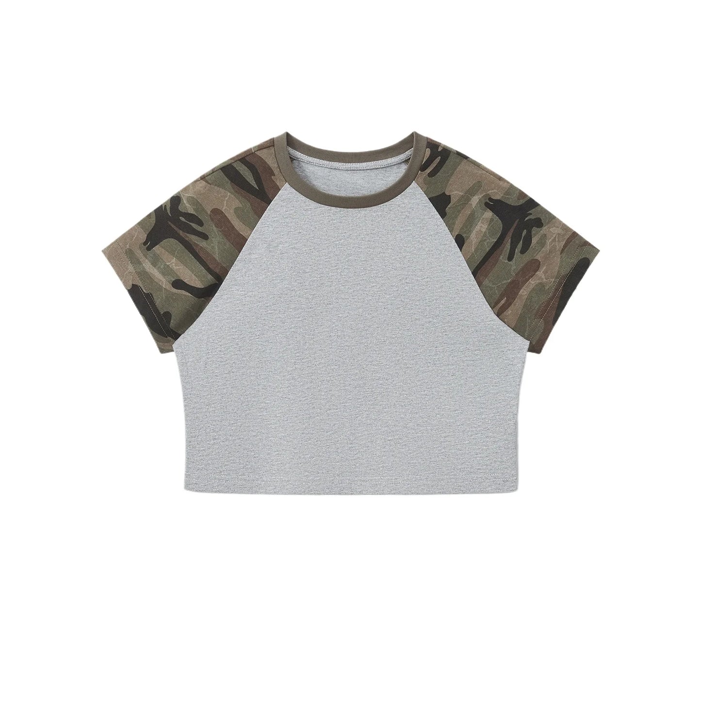 Custom LOGO Women's American Street Spice Girl Camouflage Ragged Short Sleeve T-Shirt 210G Cotton Slim-fit Contrast Top