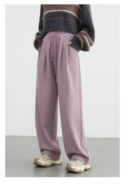 CHIC VEN Women's Pant Streetwear Solid Loose New Drawstring Sports Casual Trousers High Waisted Pants Autumn Winter 2025