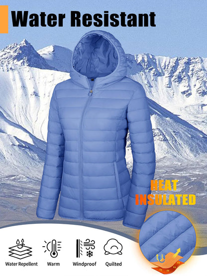 TACVASEN Full Zip Up Hooded Puffer Jacket Womens Winter Quilted Warm Coats Casual Windbreaker Padded Lightweight Outdoor Outwear