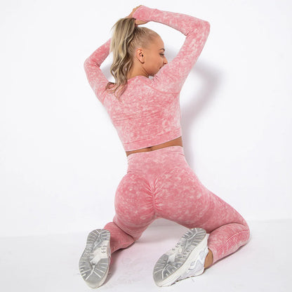 Women Seamless Tracksuit Yoga Set 2PCS Workout Clothes Athletic Wear Gym Legging Fitness Bra Crop Top Long Sleeve Sports Suits