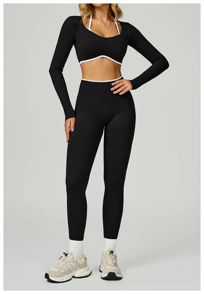 Women Sexy Solid Crop Tops Gym Workout Shirts Yoga Sports Long Sleeve Female Fitness T-Shirt Exposed Navel Quick Dry Sports Tops