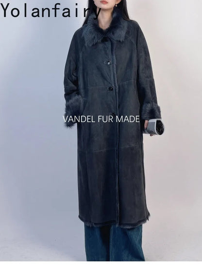 YOLANFAIRY Real Goatskin Leather Fur Coats for Women Winter High-end Natural Fur Coat Lazy Style Long Leather Jacket Luxury Wear