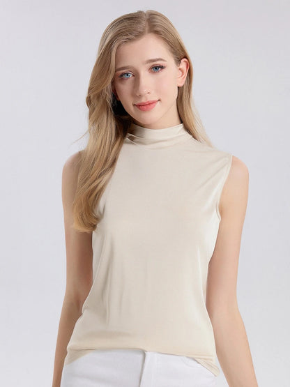SuyaDream. Women Solid Tanks, 92%Real Silk, Mock Neck, Sleeveless Chic T Shirt, 2025 Solid Summer Vests