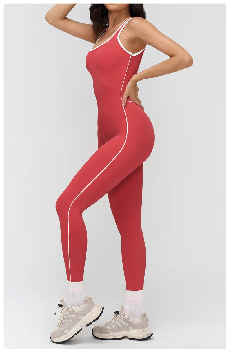 TRY TO BN Sports Jumpsuit Gym Contrast Color Sportswear Backless Fitness Workout One Piece Bodysuit Running Yoga Women Clothing