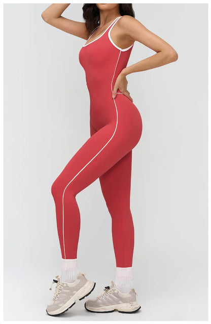 TRY TO BN Sports Jumpsuit Gym Contrast Color Sportswear Backless Fitness Workout One Piece Bodysuit Running Yoga Women Clothing