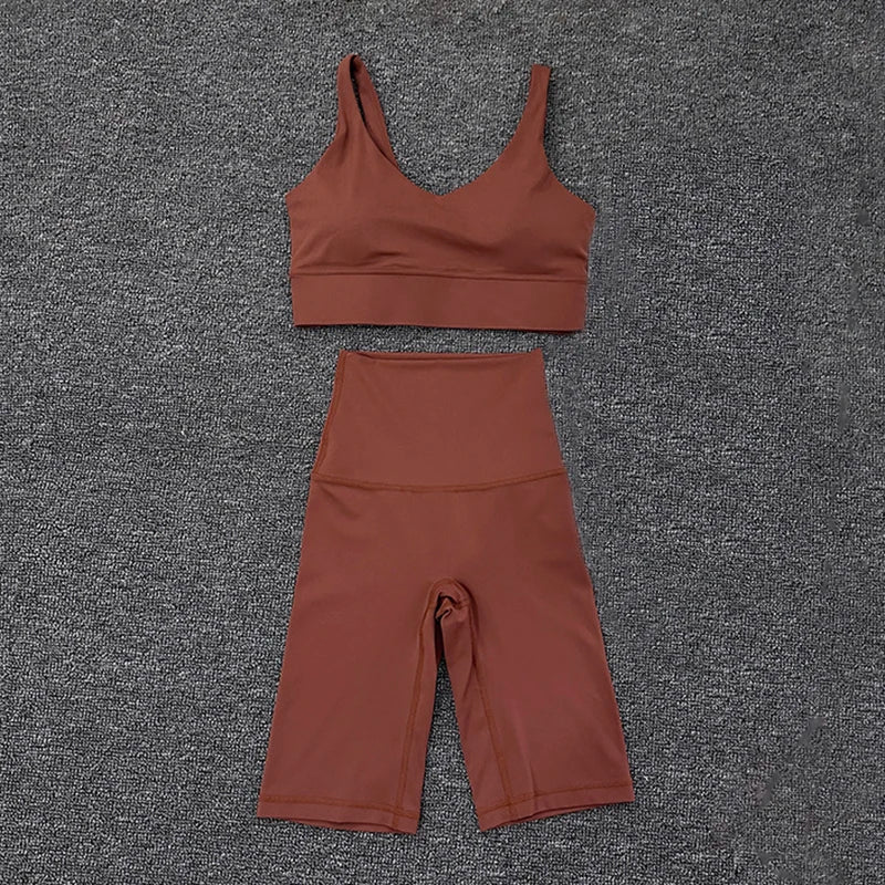 SOISOU Nylon Short Sets Womens Clothing Sports Bra Cycling Shorts Workout Set Women's Tracksuit Gym Yoga Sexy Outfit Women 2023