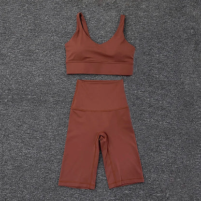 SOISOU Nylon Short Sets Womens Clothing Sports Bra Cycling Shorts Workout Set Women's Tracksuit Gym Yoga Sexy Outfit Women 2023