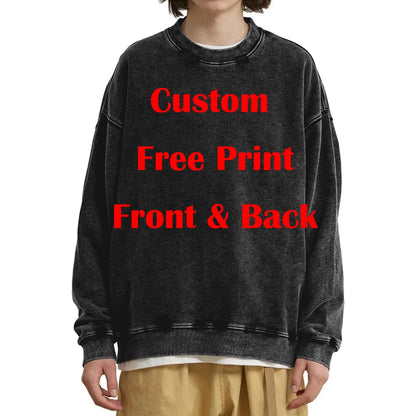 Custom Logo DIY Brand 100% Cotton Retro Washed  Cotton Long Sleeve T-Shirts For Men Unisex Oversized Loose Crew Neck Streetwears