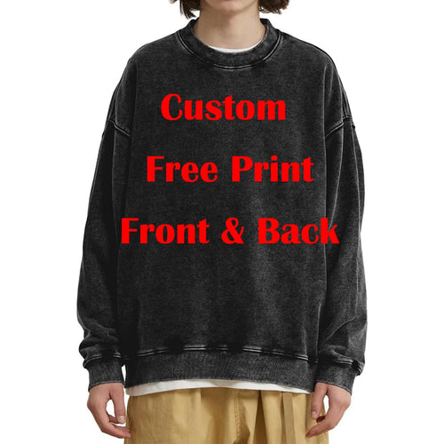 Custom Logo DIY Brand 100% Cotton Retro Washed  Cotton Long Sleeve T-Shirts For Men Unisex Oversized Loose Crew Neck Streetwears