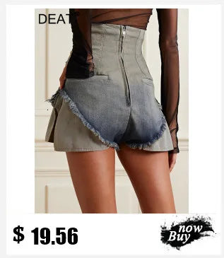 DEAT Fashion Distressed Ripped Wide Leg Jeans Women's Low Waist Frayed Hem Blue Denim Pants Summer New 7A4508