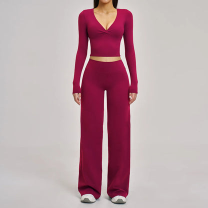 2PCS Yoga Set Women Tracksuits Workout Outfits Sportswear Gym Clothing Female Fitness Long Sleeve High Waist Leggings Yoga Suit