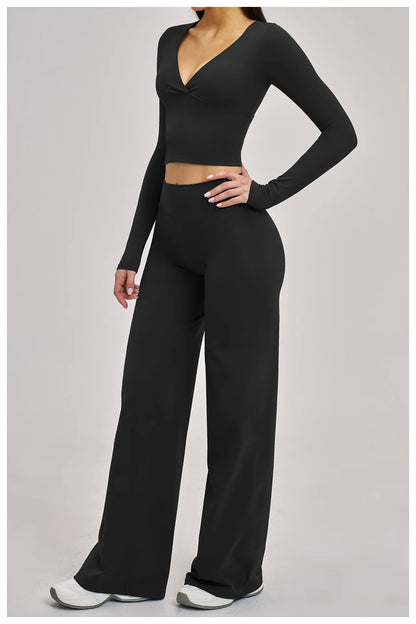 2PCS Yoga Set Women Tracksuits Workout Outfits Sportswear Gym Clothing Female Fitness Long Sleeve High Waist Leggings Yoga Suit