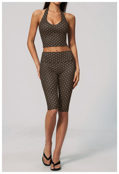 Custom LOGO women's new yoga clothes polka dot printing deep V high elastic three-dimensional fitness two-piece set