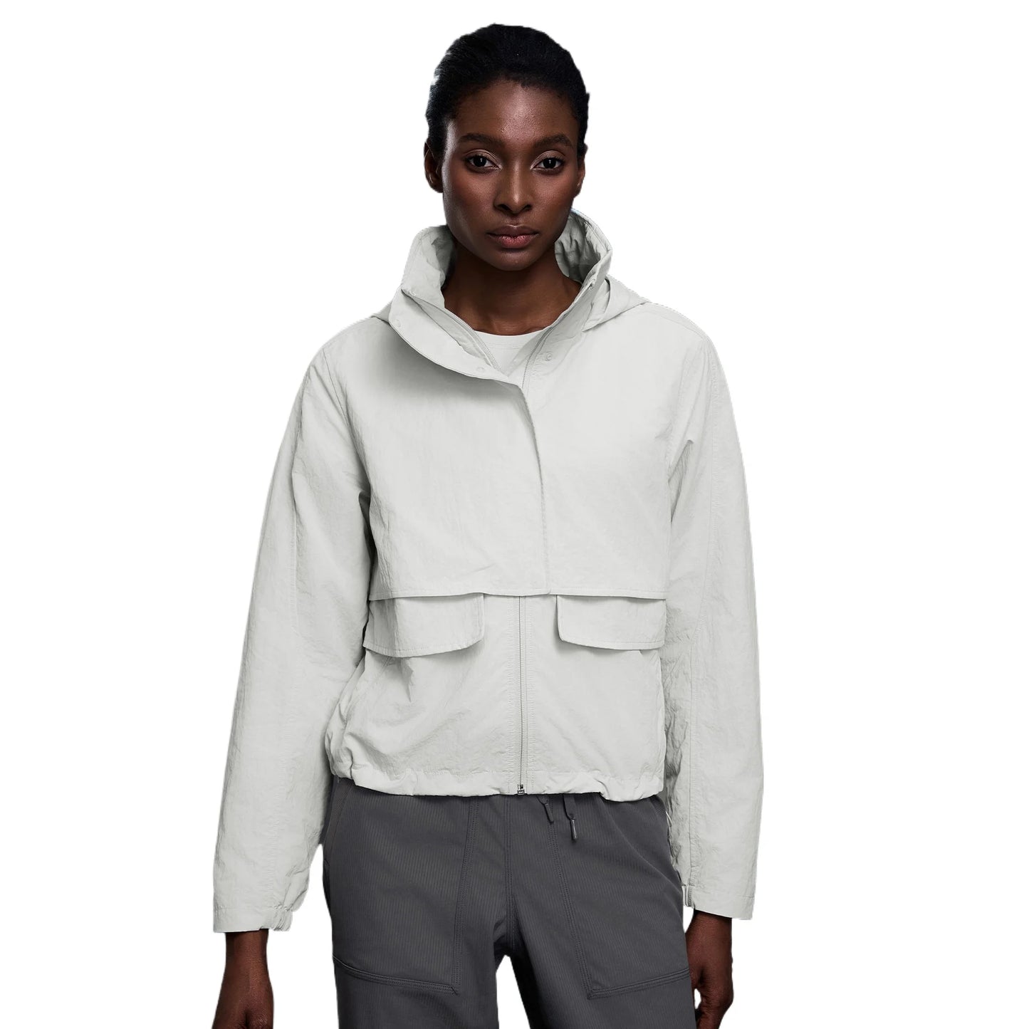 Custom LOGO women's autumn light and breathable waterproof trench coat stand-up collar hooded casual short pocket sports jacket