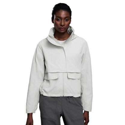 Custom LOGO women's autumn light and breathable waterproof trench coat stand-up collar hooded casual short pocket sports jacket
