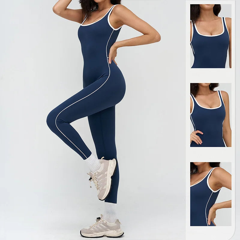 TRY TO BN Sports Jumpsuit Gym Contrast Color Sportswear Backless Fitness Workout One Piece Bodysuit Running Yoga Women Clothing