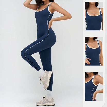 TRY TO BN Sports Jumpsuit Gym Contrast Color Sportswear Backless Fitness Workout One Piece Bodysuit Running Yoga Women Clothing