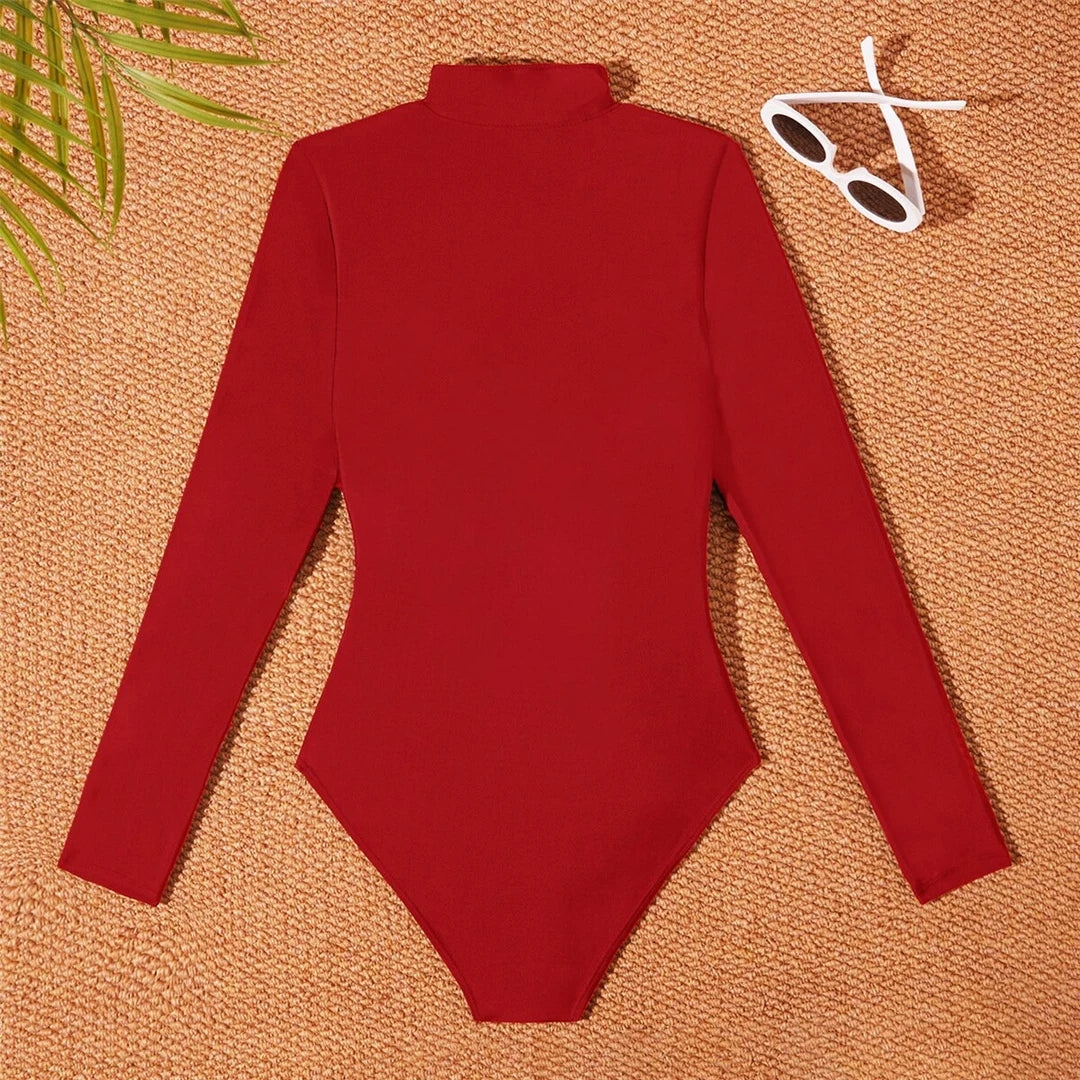 S - 2XL 4 Colors Long Sleeve With Zipper Surf Rash Guard One Piece Swimsuit Women Swimwear Female Bather Bathing Suit Swim V6266