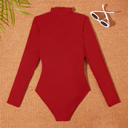 S - 2XL 4 Colors Long Sleeve With Zipper Surf Rash Guard One Piece Swimsuit Women Swimwear Female Bather Bathing Suit Swim V6266