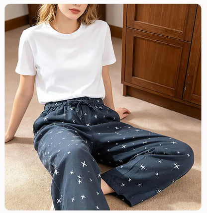 2026 Spring/Summer New Couple Sleeper Pants 100% Cotton Gauze Men's and Women's Casual Loose Home Thin Pants bottoms womens