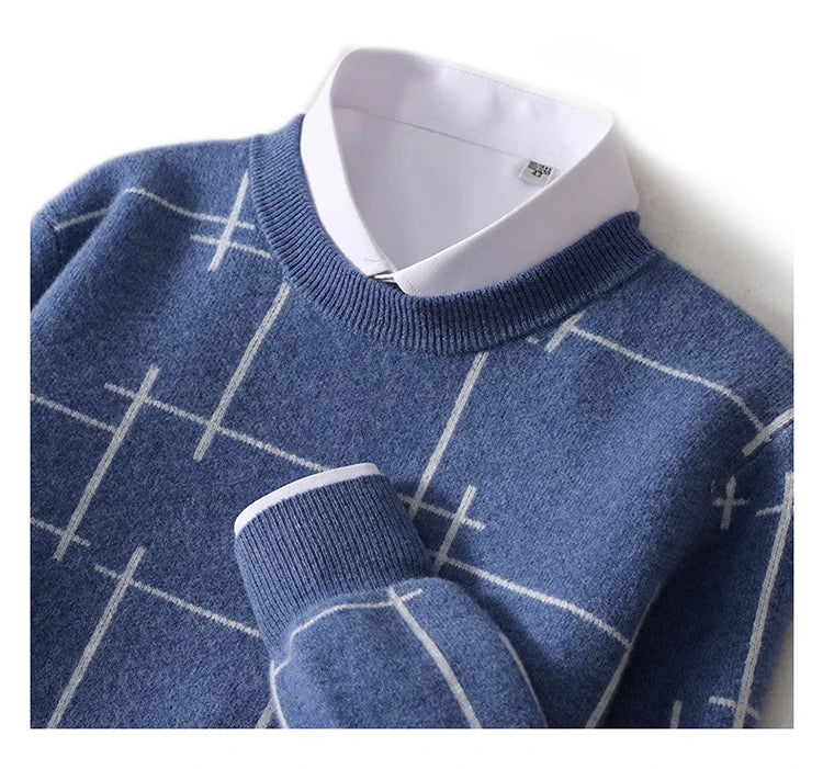 Autumn/Winter 100% Pure Wool Men's O-Neck Thick Business Sweater Loose Casual Wool Knit Bottoming Shirt Men's Sweater