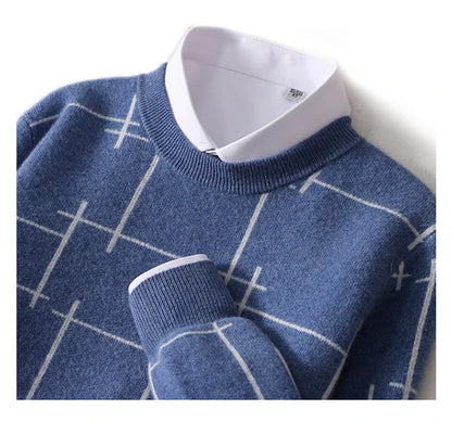 Autumn/Winter 100% Pure Wool Men's O-Neck Thick Business Sweater Loose Casual Wool Knit Bottoming Shirt Men's Sweater